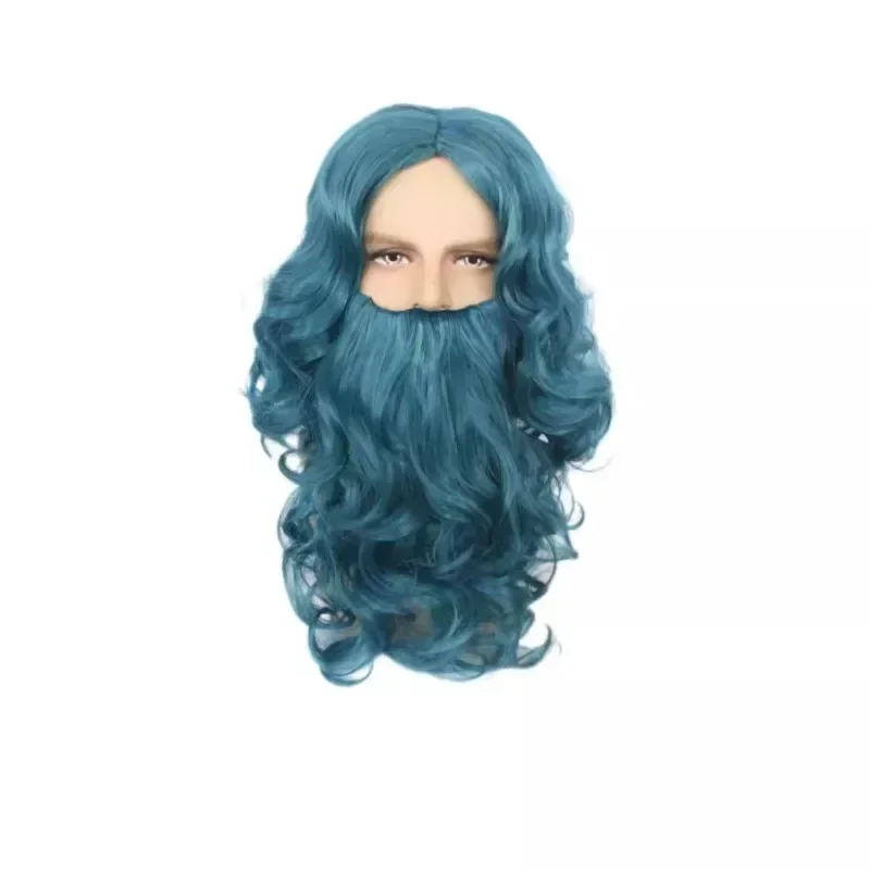 White Synthetic Santa Claus Wig with Beard Costume Prop for Christmas Cosplay Halloween Party Medium Length Hair