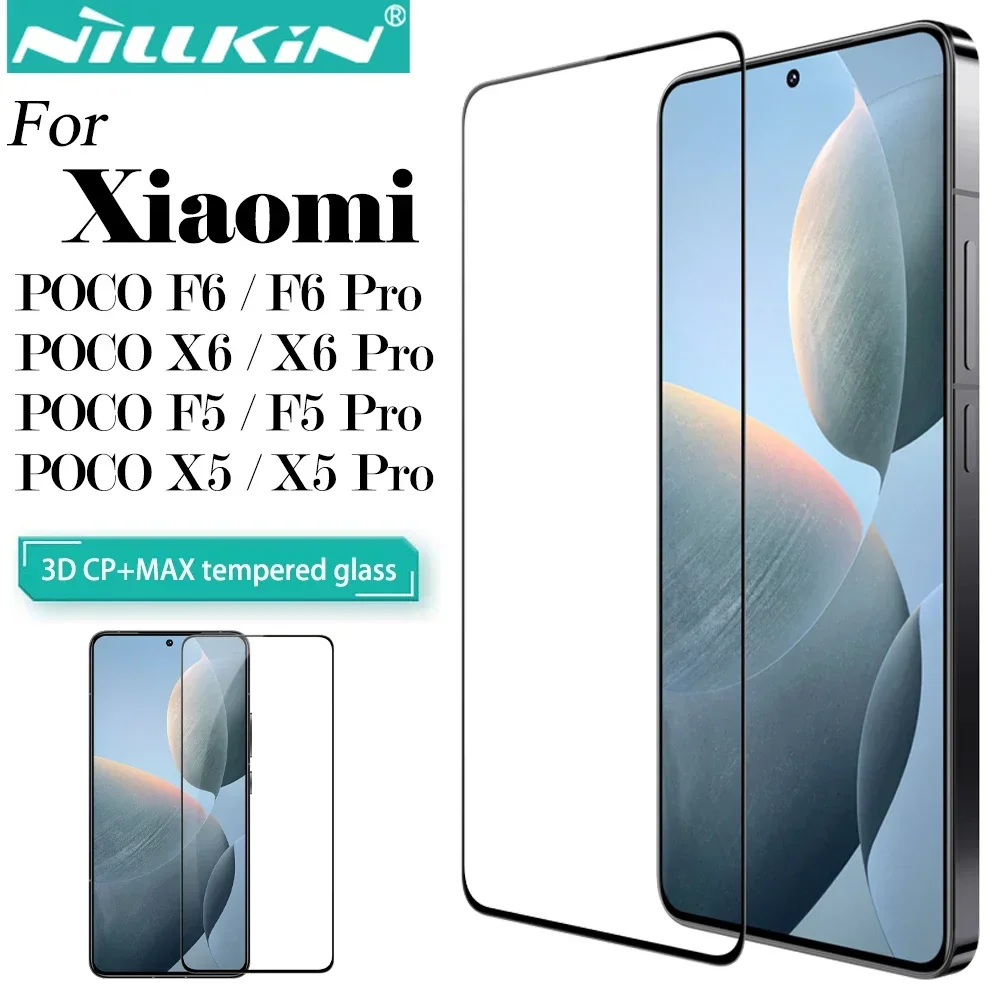 Закаленное стекло Nillkin для Xiaomi POCO X6 / X6 Pro/F6, 2.5D полноэкранные Защитные пленки для POCO F6 Pro / F5 / X5