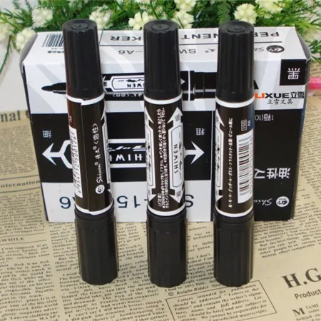 10pcs Office stationery wholesale double headed oily marker Whiteboard Marker balck pens free shipping