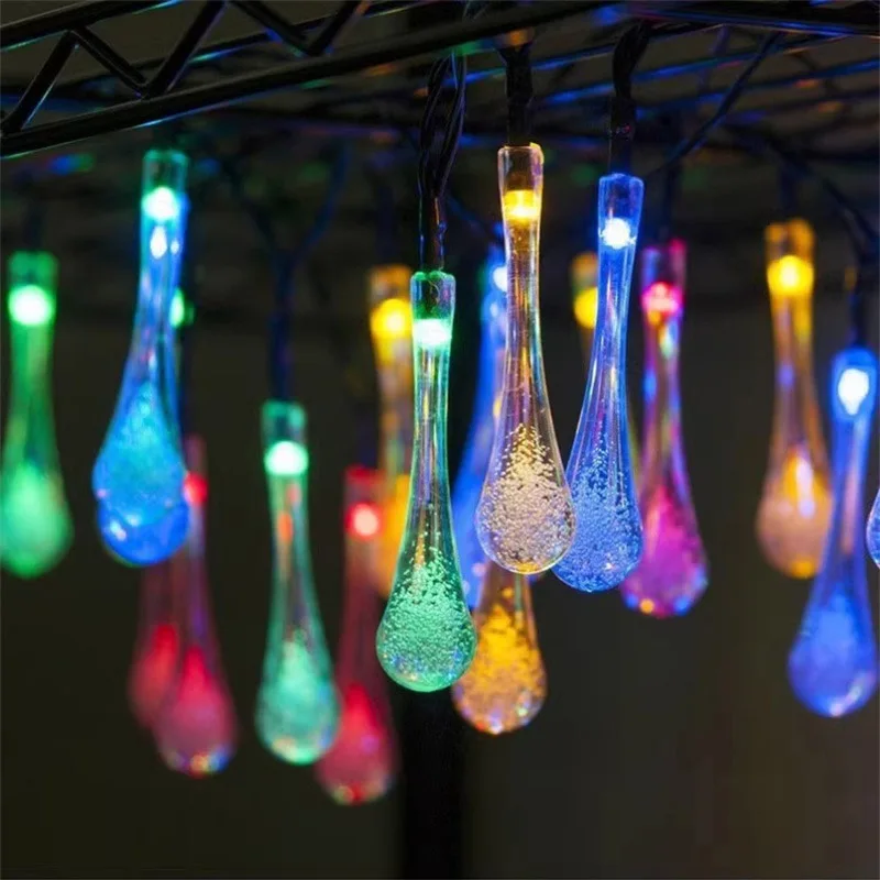 LED String Lights Battery Power Crystal Waterdrop Outdoor Fairy Lamp Decor Garden Lawn Street Christmas Wedding Home Decor