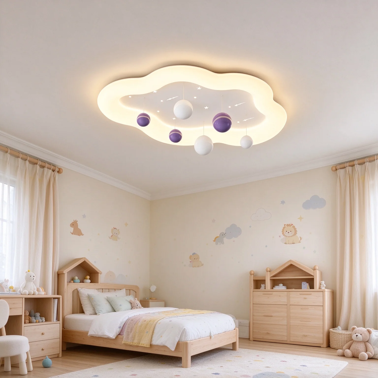 Modern Led Home Ceiling Lamps Children Room Eye Protection Light Fixture Bedroom Illumination Cream Style Cloud Indoor Lighting