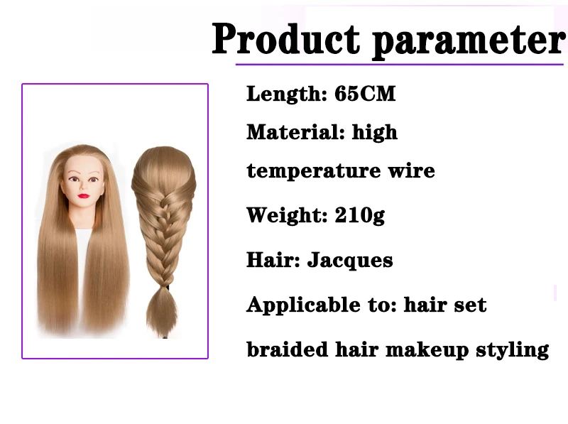 Modelo de cabello trenzado modelo de cabeza de salón de belleza cabeza de entrenamiento de cabello de fibra de alta temperatura muñeca de práctica de estudiante en la escuela modelo de muñeca