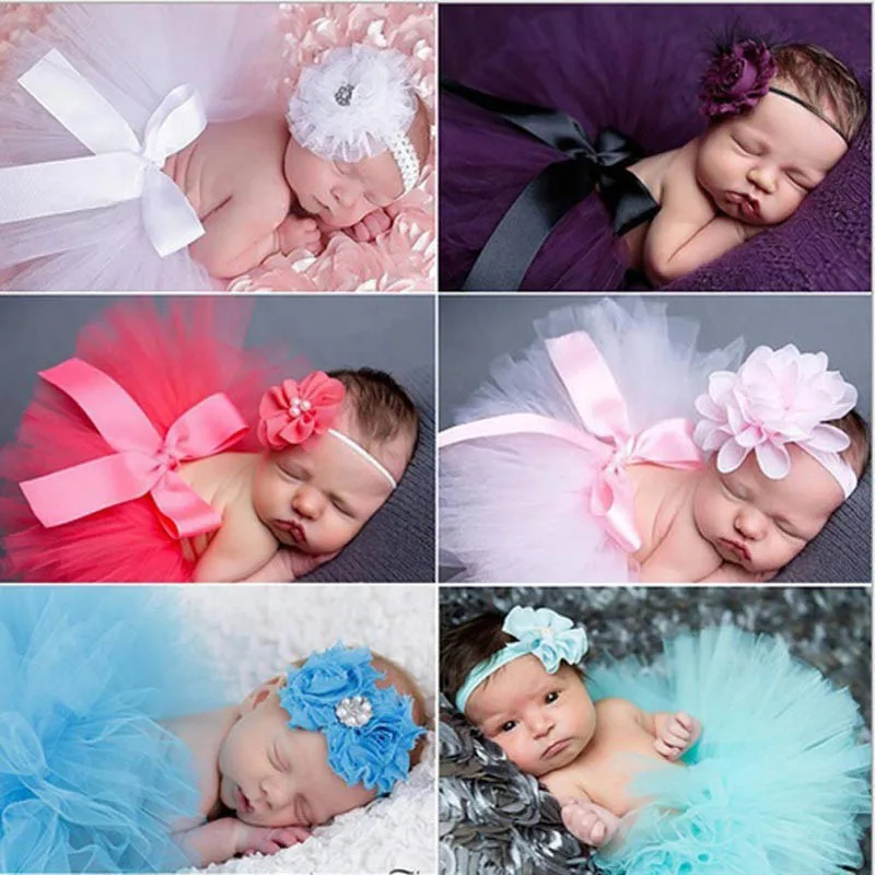 

Newborn Colorful Tutu Mesh Dress And Headband Set Cute Baby Shower Photography Wear For Toddler Girls Summer Accessory Clothes