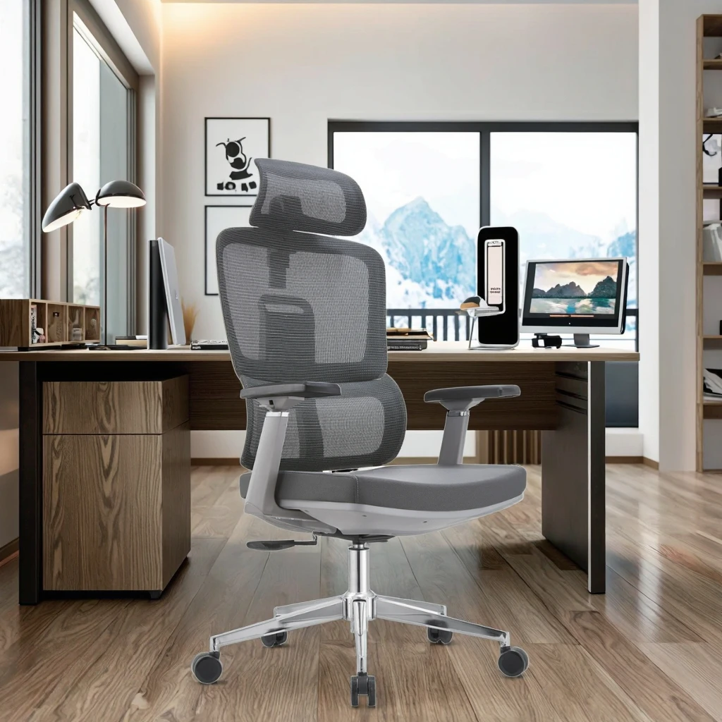 

Modern Black Executive Office Ergonomic Chair Quality Mesh Computer SWivel Chair with Adjustable Headrest for Home Use