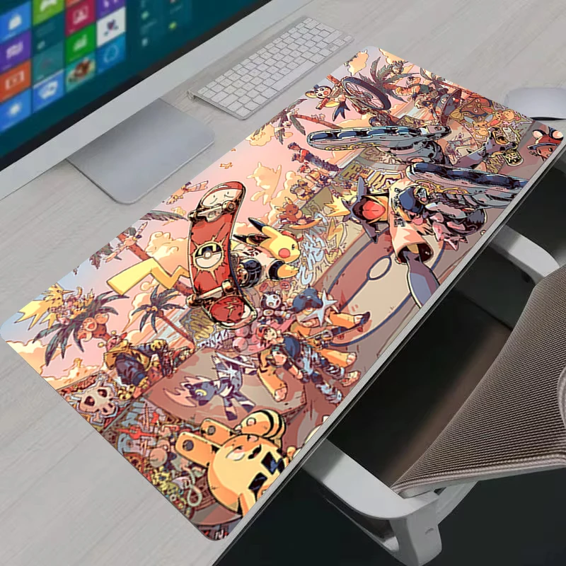 Mouse Pad Grande Anime Gamer XXL, Tapete de Mesa P-pokemon, Acessórios de Jogo em Borracha para Notebook e PC