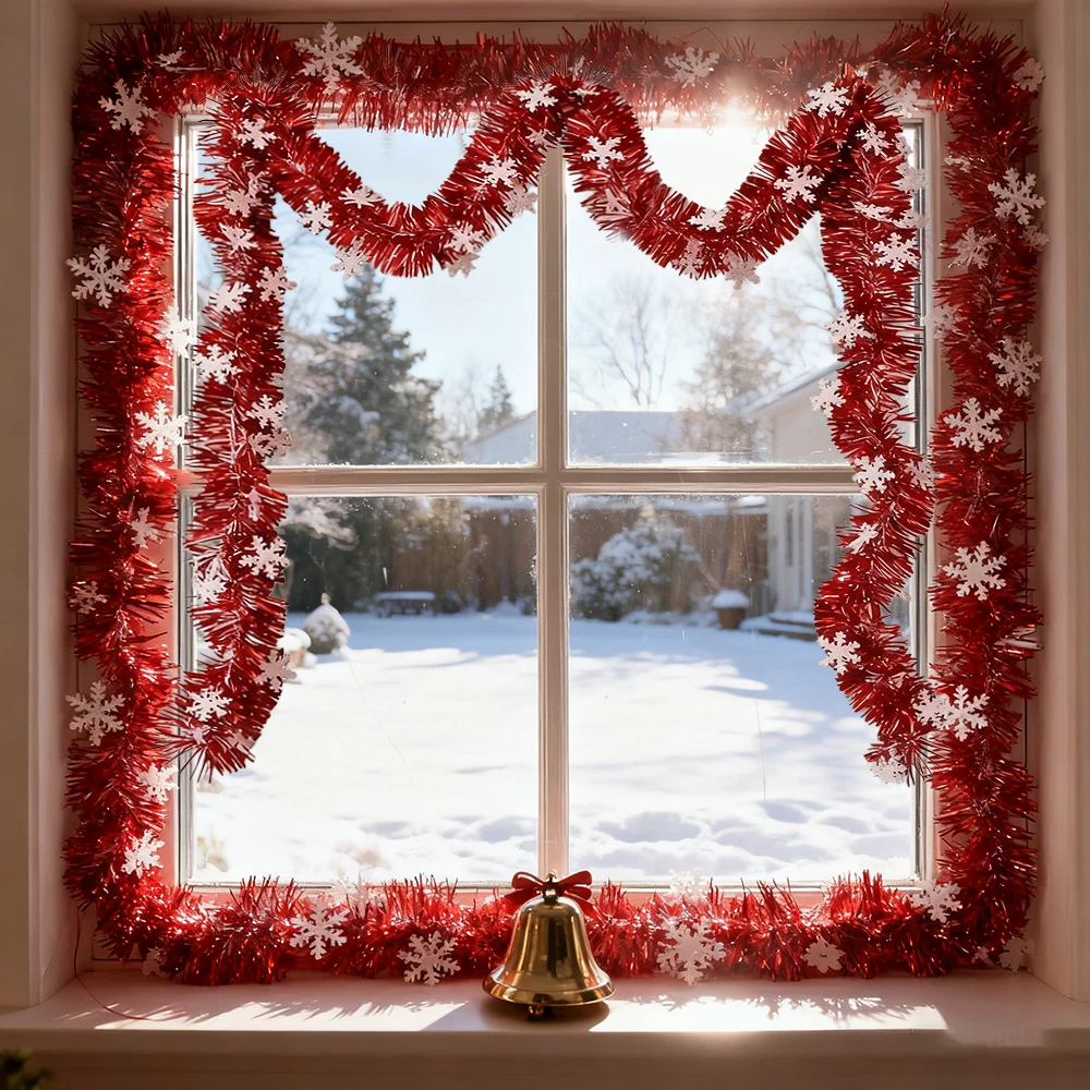 3/5 Stück Weihnachtsband, rotes Lametta, Schneeflocke, Weihnachtsbaum, dekorative Streifen für Weihnachten, Hochzeit, Neujahr, Urlaub, Party-Dekoration