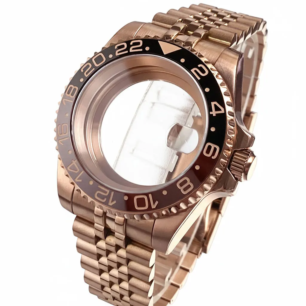 20ATM 40mm Rose Golden Mens Watch Case for SUB GMT Watch Mod NH34A NH35A NH36 NH70 NH38 NH39 2824 8215 Glidelock System Clasp