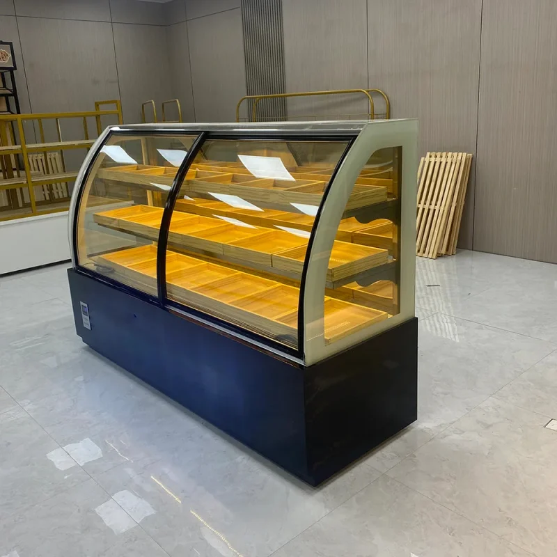

Customize.Floor-standing-Cooled Cake Bread Display Refrigerator Three-color LED Lighting Tempered Glass Durable Easy Clean