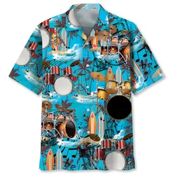 Vintage Drums 3d Printed Hawaiian Shirt For Men Musical Instruments Graphics Short Sleeves Shirts Street Loose Lapel Blouse