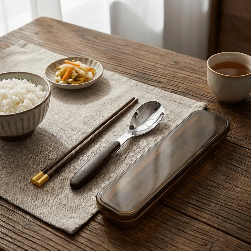 Rust-proof Wooden Chopsticks Set Wood Grain Handle Japanese Style Two-Piece Tableware with Storage Box Convenient