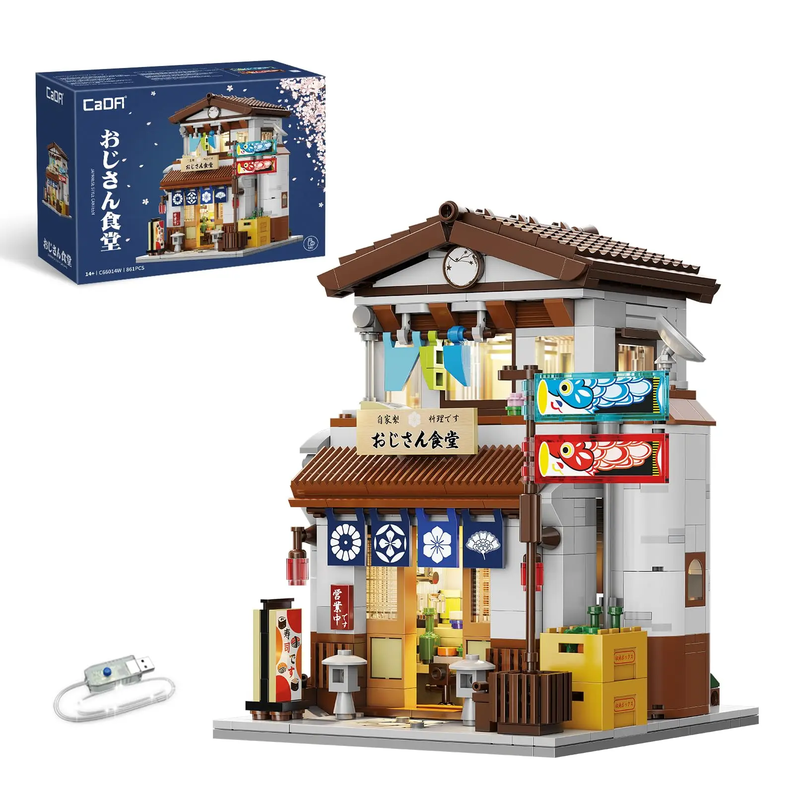 861PCS Japanese Canteen Building Blocks Creative Street View Model MOC Bricks Set With Light Desktop Ornaments Kid DIY Toys Gift