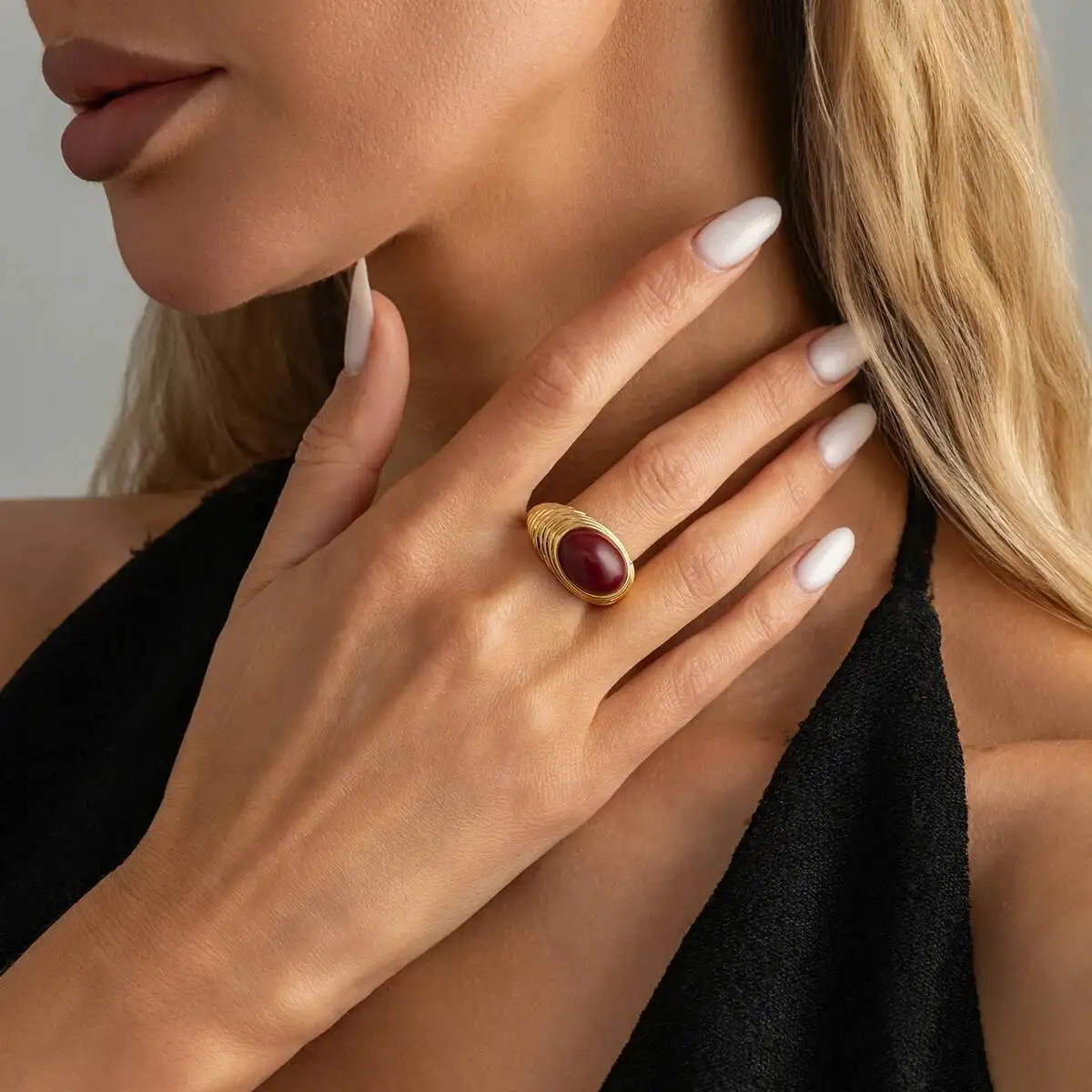 IngeSight.Z Vintage Elegant Open Metal Rings for Women Trendy Gold Color Resin Inlay Finger Rings Femme Charm Jewelry Accessory