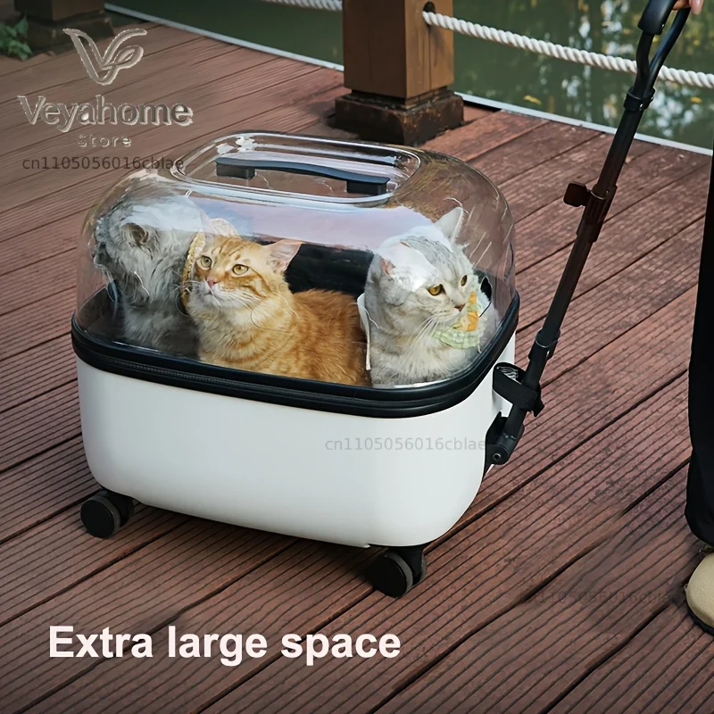 Panoramic View Pet Carrier Durable PC Case 360-Degree Visibility Easy-Handle for Traveling Pets Outdoor Pet Carrier Luggage Box