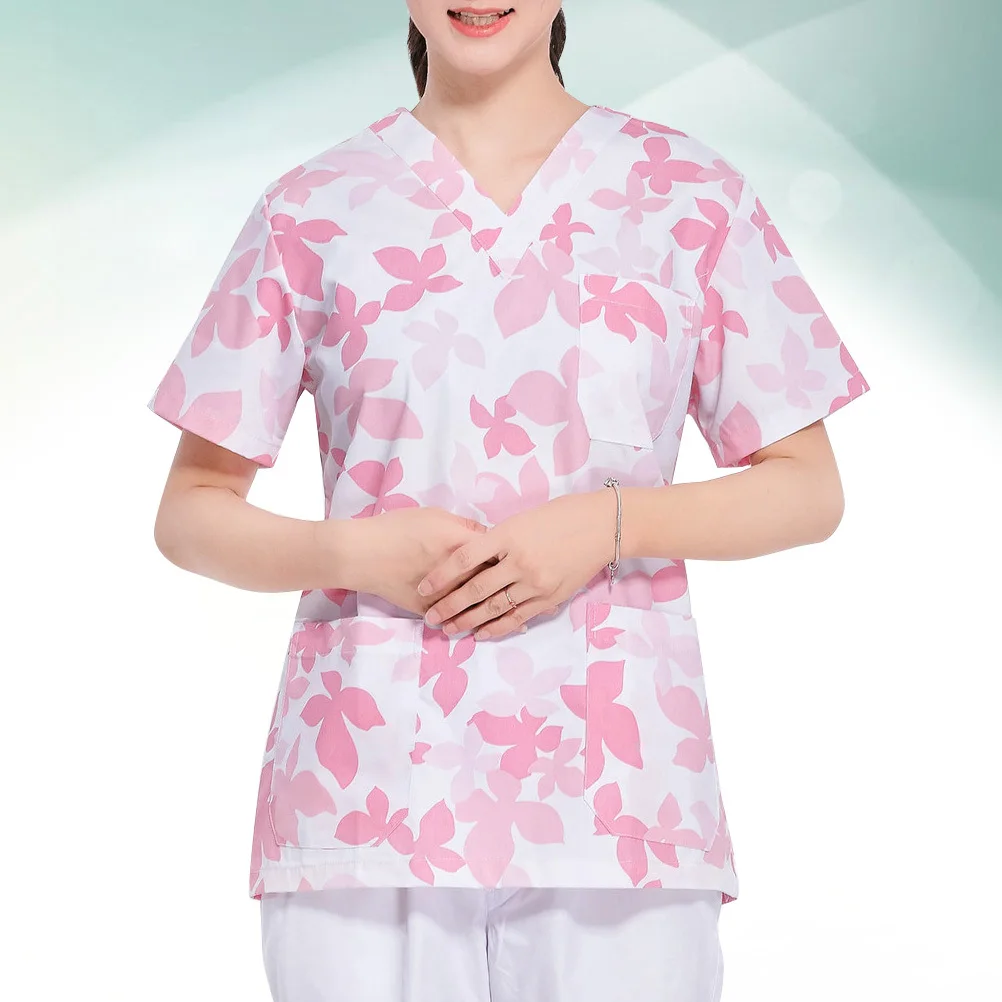 

1 комплект, хлопковая рабочая униформа для больниц с короткими рукавами, кленовый узор, розовый размер, одежда для кормления, косметолога, клиники