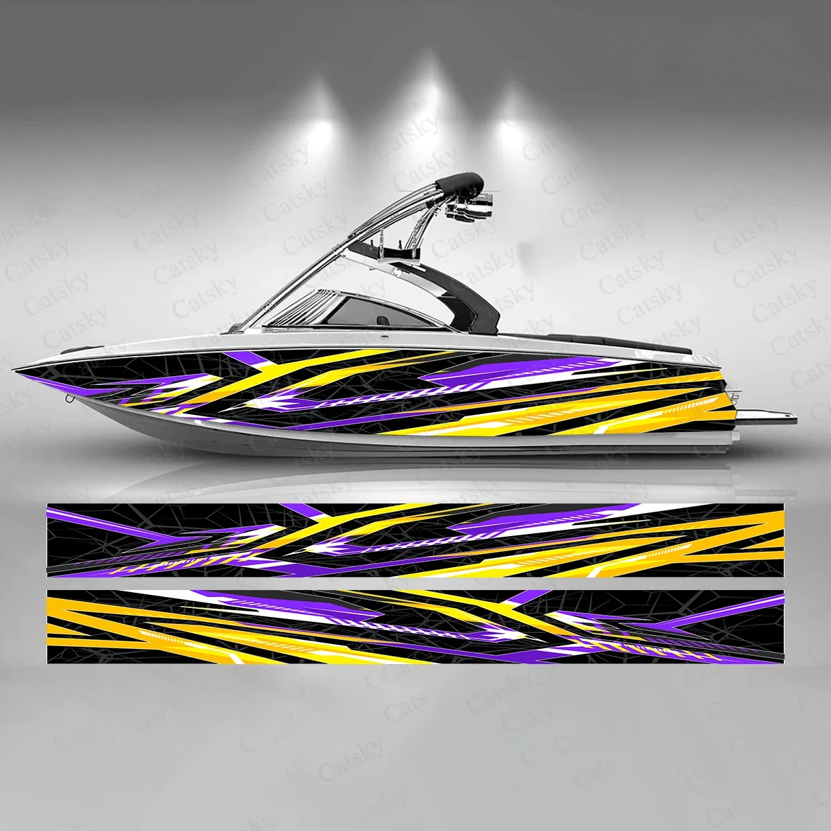 Yellow Blue Stripes Colorful Boat Sticker Fashion Custom Fish Boat-Sticker Vinyl Waterproof Boat Wrap Graphic Boat Wrap Decal