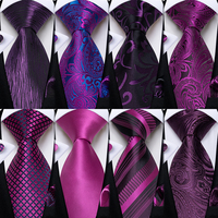 Luxury Purple Paisley Solid Striped Men's 8cm Silk Tie Set Handkerchief Cufflinks Wedding Party Accessories Gift for Husband
