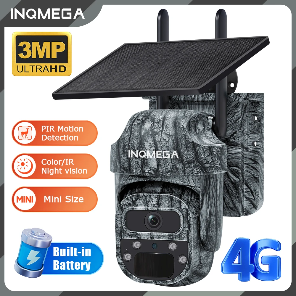 

INQMEGA 3MP Camouflage Mini Solar PTZ Camera Outdoor 4G/WIFI Surveillance Camera PIR Human Animal Detection Security Protection