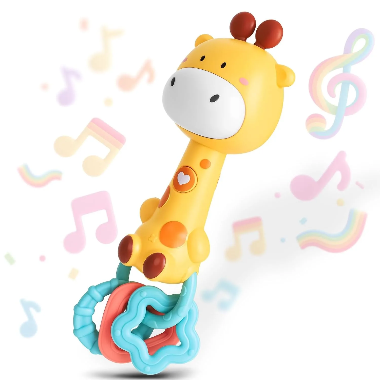 Jouets pour bébés pour tout-petits, hochet musical essentiel, anneau de dentition, girafe, à mâcher sensorielle, en caoutchouc, cadeau de 1er anniversaire, noël, Halloween
