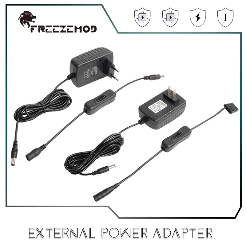 

External Watercooler Power Adapter 220V to 12V 2A, US/EU Plug Support 3/4 Pin Connector Switch for Water Pump & Fans