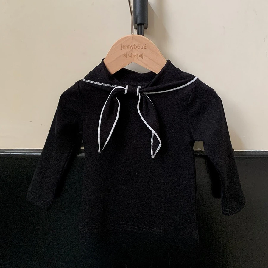 T-shirt Baby Tie Top Korean Version Girl Baby Collar Long Sleeved Base Shirt Children Versatile Autumn Comfortable and Soft