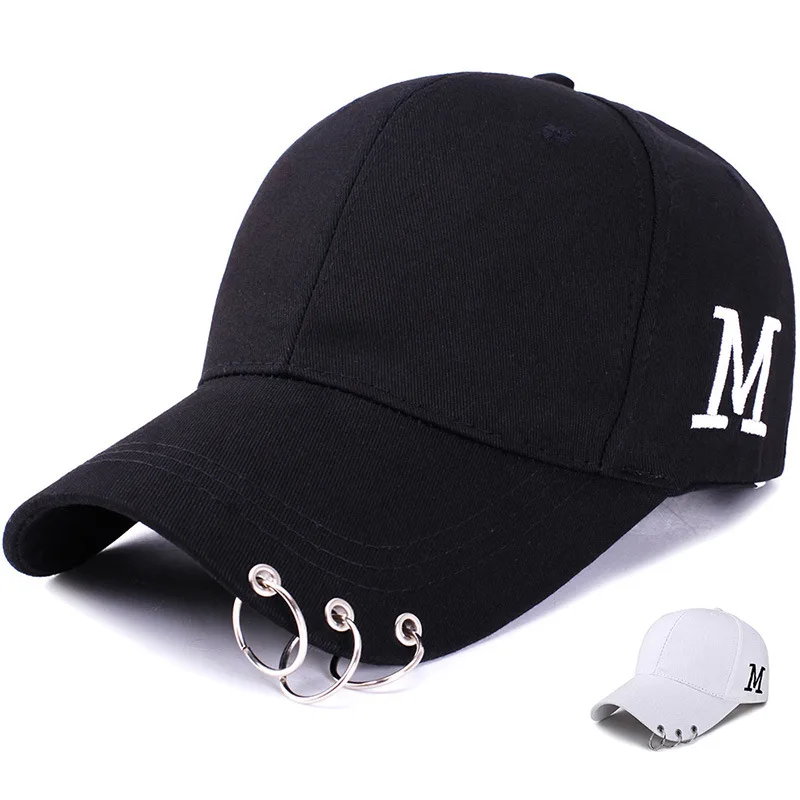 Women Men Hip Hop Kpop Snapback Baseball Cap Solid Color With Ring Sport Dancing Travel Lover Dad Hat Caps Streetwear Adjustable