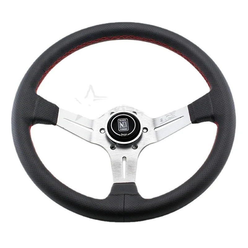 Automobile Refitting 14 Inch Double Line Concave Frame Leather 350mm Outside Diameter Racing Universal Steering Wheel