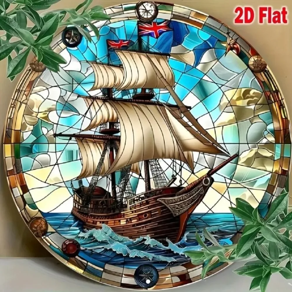 Pirate Ship Theme Tropical Nautical Art with Stained Glass Effect Perfect for Home Decor Father’s/Mother’s Day Gift Vintage 1PC