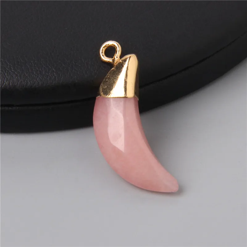 10x27mm 2pcs Fashion Natural Labradorite Quartz Stone Pendant Moon Tooth Pendants Charm Making Healing Necklaces Earring Jewelry