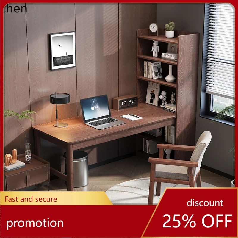 

ZMLwood grain solid wood desk computer desk home bedroom study corner writing bookshelf desk