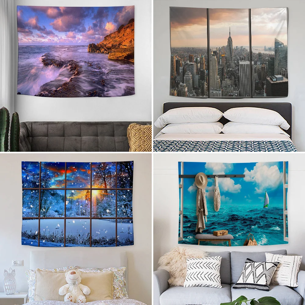 

Window Scenery Tapestry Decoration party Background Hanging Cloth Bedroom Tapestry Room Decor Aesthetic