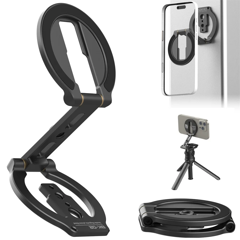 

Dual Magnetic Phone Holder 360° Rotation Magsafe Phone Stand Magnet Bracket for iPhone Android w 1/4"-20 for Tripod Selfie Stick