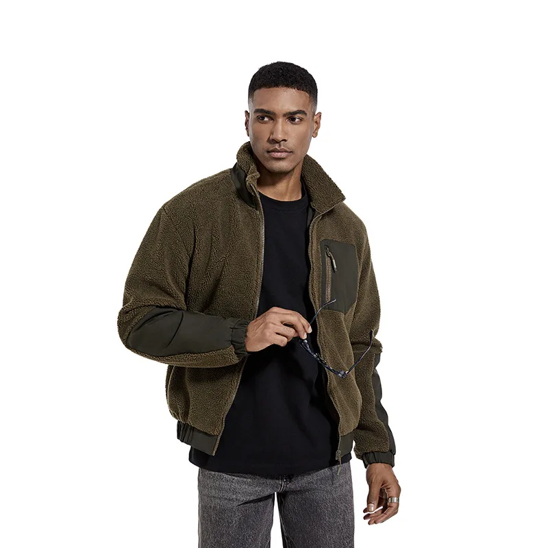 

Men's Autumn Winter Lamb Wool Jacket, Stand-up Collar Fleece Casual Cardigan, Outdoor Foreign Trade Men's Coat
