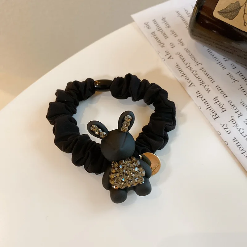 Rhinestone Cute Rabbit Head Rope Female Head Small Intestine Hairband Simple Hair Tie Band Hair Accessories