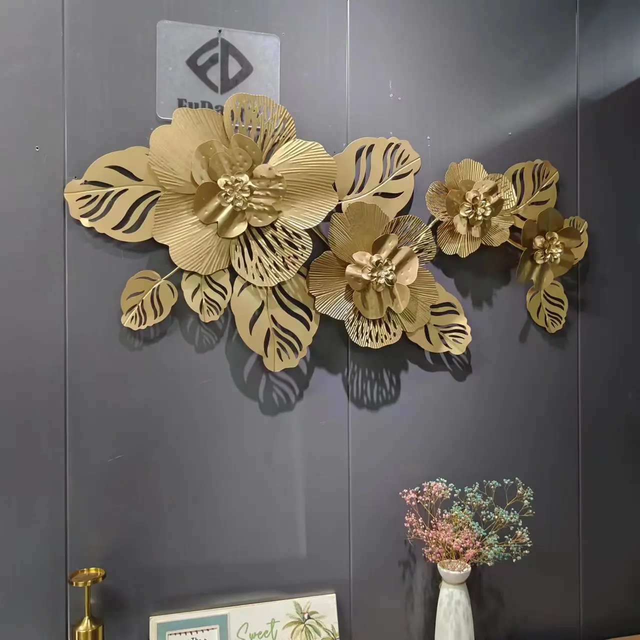 123X59cm  Nordic Style Golden Luxury Metal Hanging Decor Spring Flower Wall Hanging  Personality Hotel  Model Dropshipping DDP