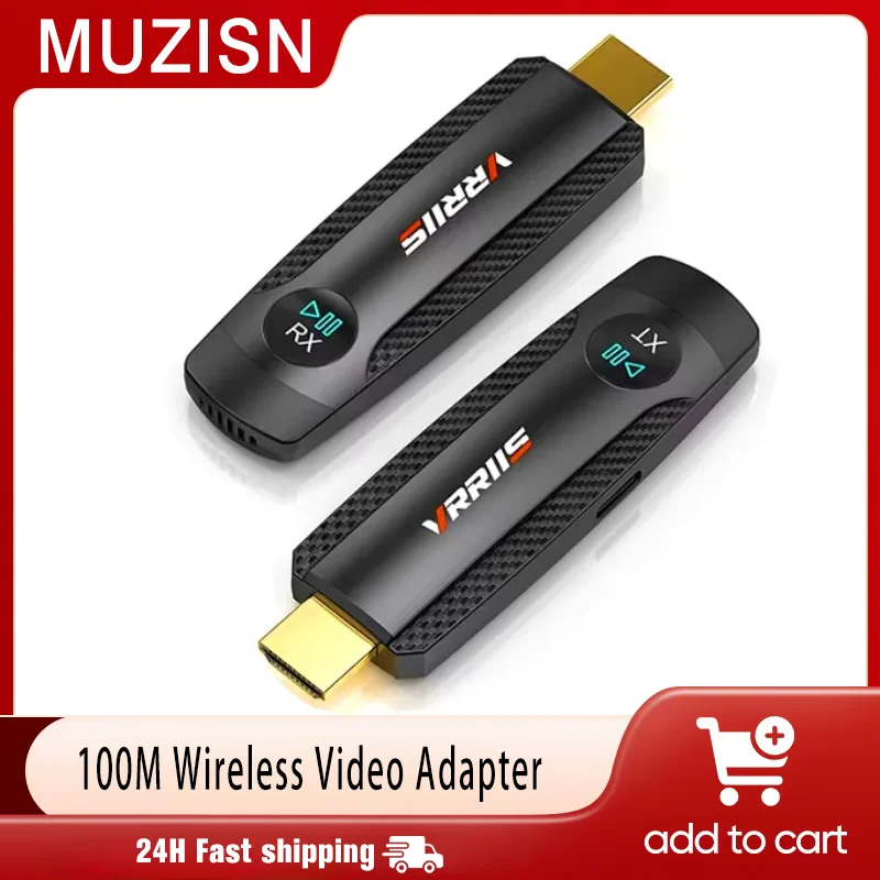 

100M Wireless Transmission Video Transmitter & Receiver HDMI-Compatible Extender Display Adapter Cable Screen Mirror for Camera