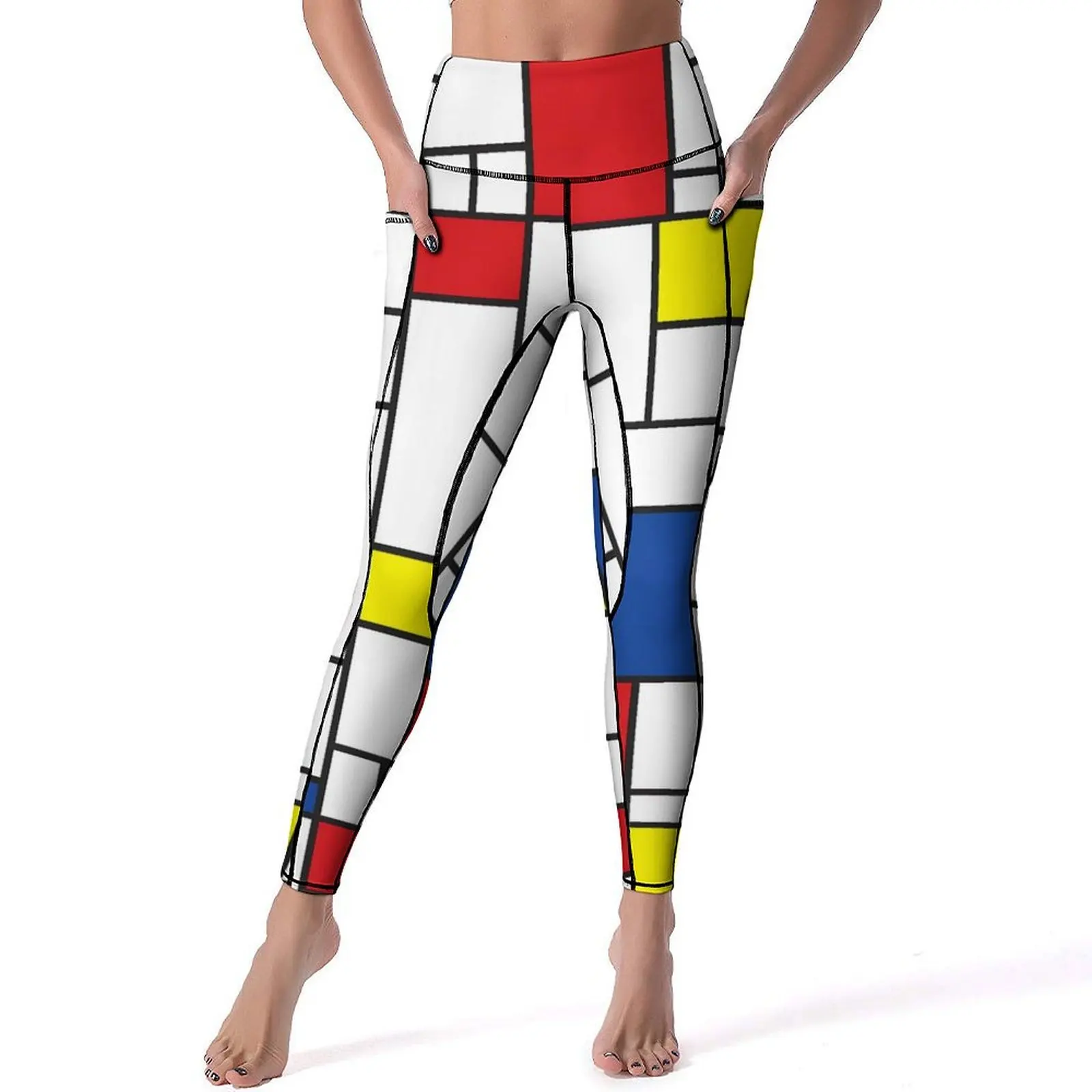 Vintage Geometric De Stijl Leggings Mondrian Minimalist Gym Yoga Pants Push Up Retro Leggins Elastic Print Sports Tights XL XXL