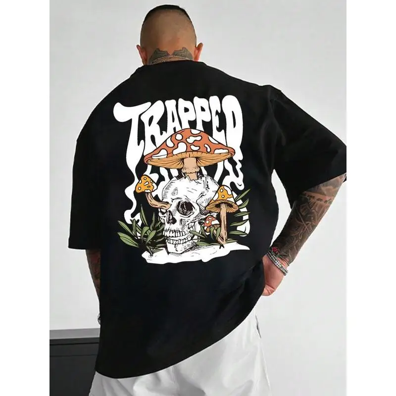 

Trapped Skull T-Shirt Men Women Gothic Mushroom Graphic Print Dark Streetwear Oversized Casual Urban Style Tee S-3XL
