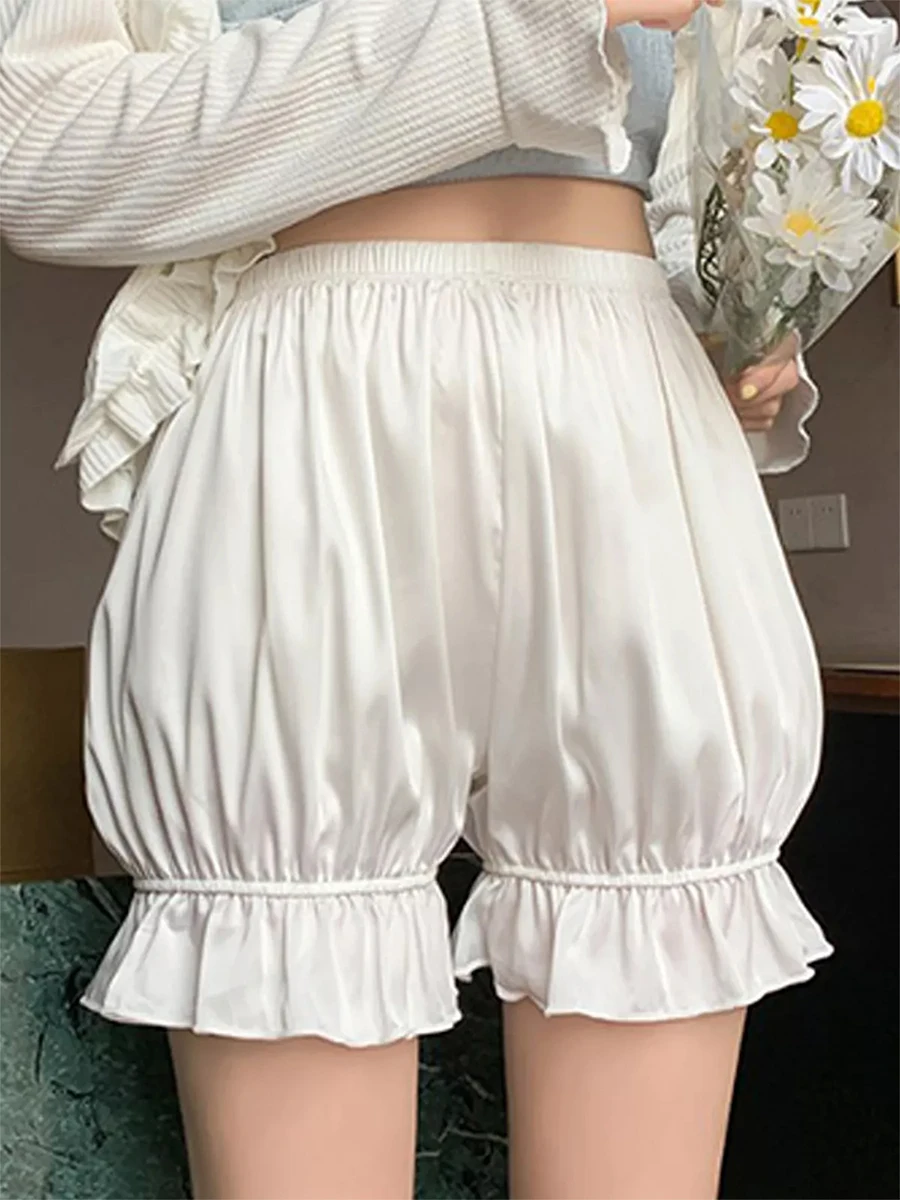 Women Short Pantaloons Y2K Kawaii Ruffle Pumpkin Pant Contrast Trim Lolita Bloomers Victorian Steampunk Shorts Lounge Underwear