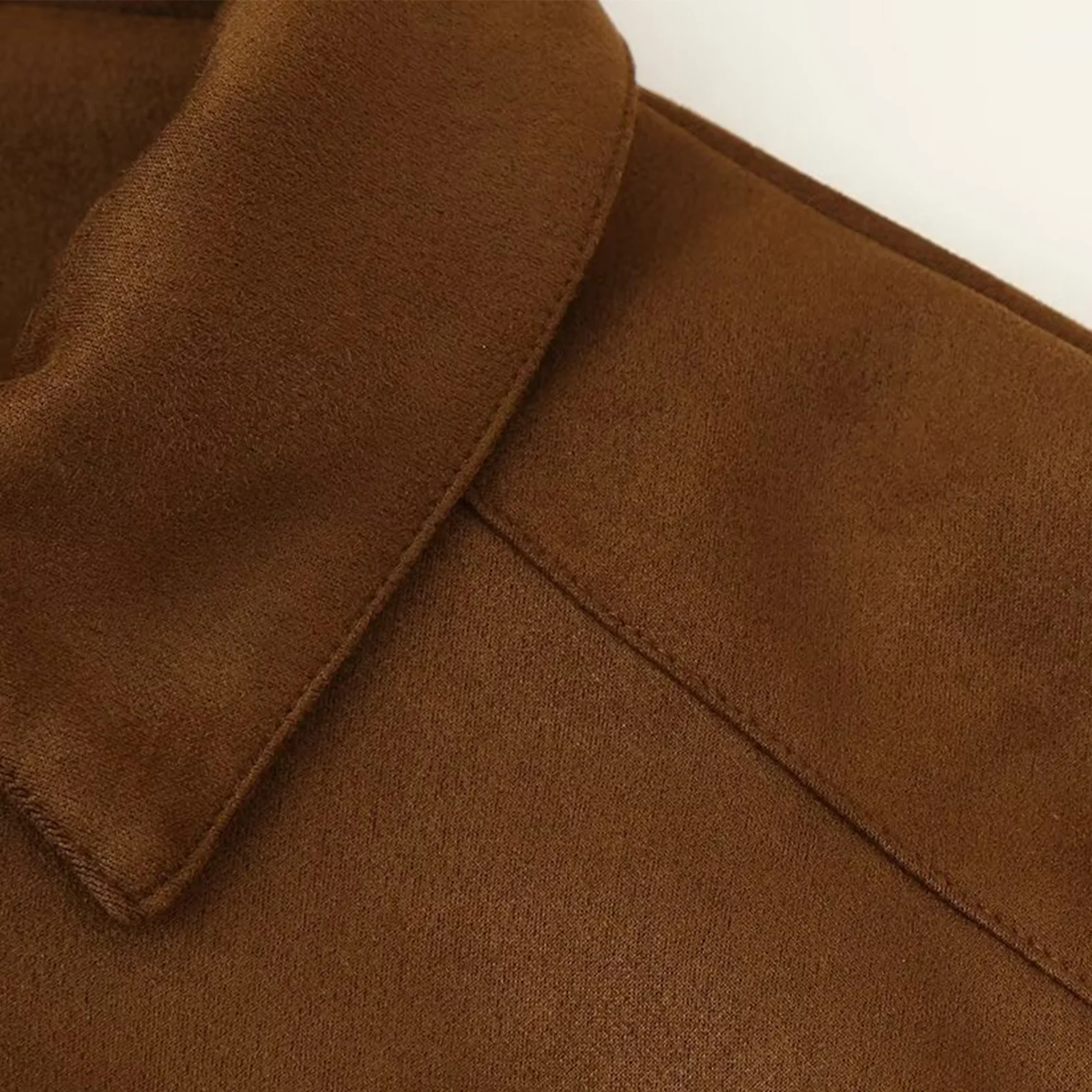 Women Faux Suede Jacket Outerwear Stylish Long Sleeve Zip-up Side Zipper Pockets Coat for Daily Causal Office Weekend Getaway