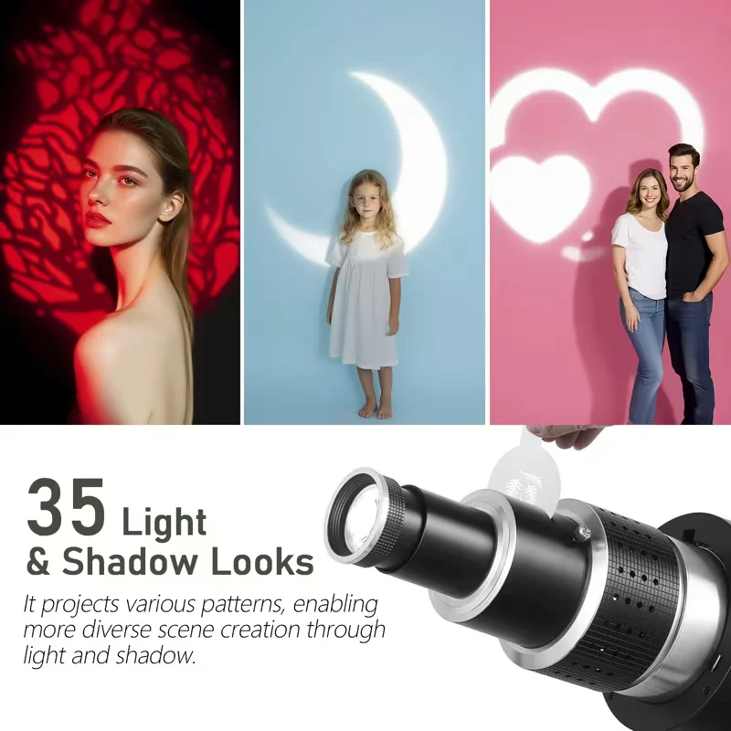 For Bowens Mount Spotlight Conical Optical Snoot Kit, Photography Studio Lighting Accessory with 34 Gobos & 5 Color Filters Compatible for  LED Video Speedlite Light