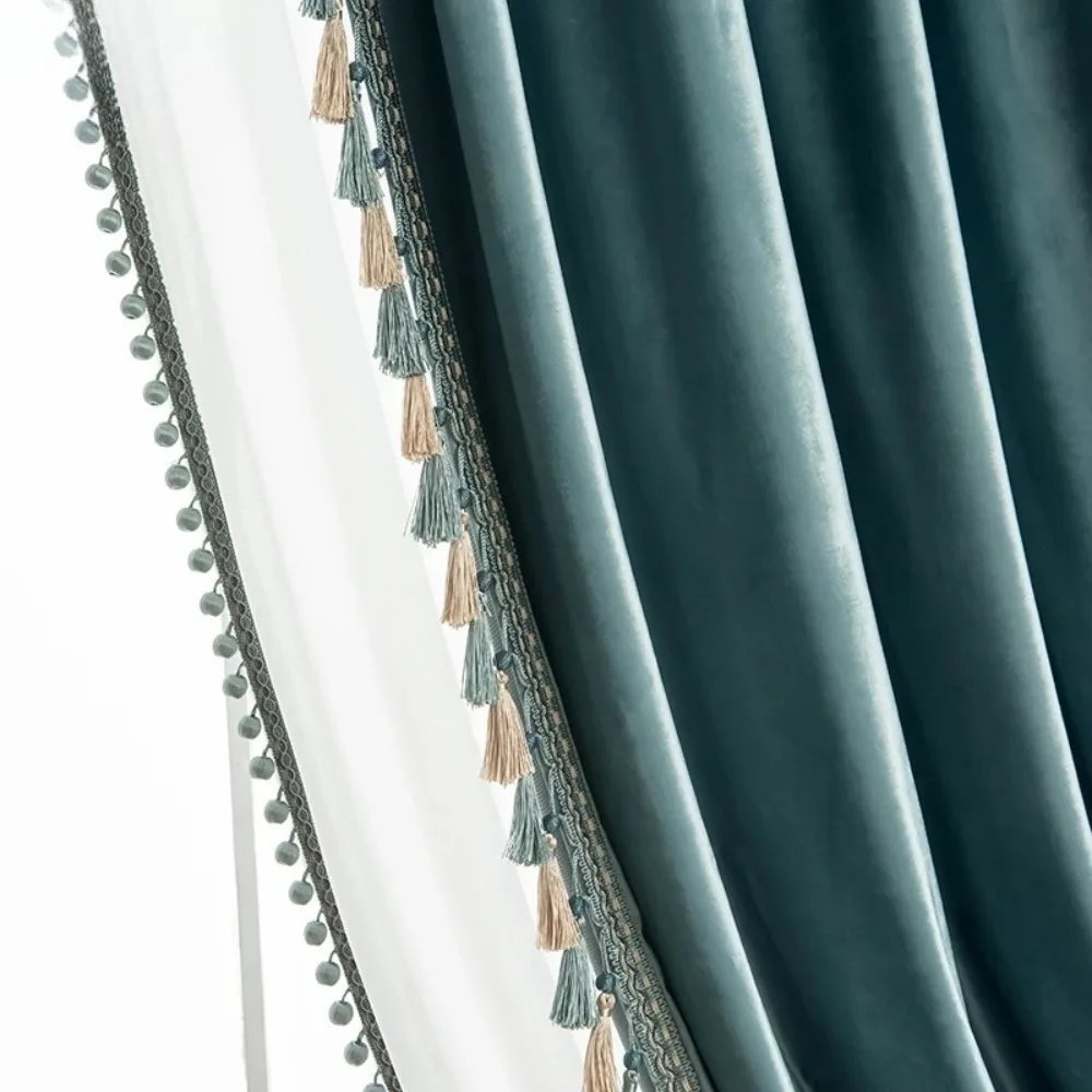 Nordic Light Luxury Modern Light Blue Velvet Curtains Custom-made Diamond Velvet Blackout Curtains for Living Room Bedroom