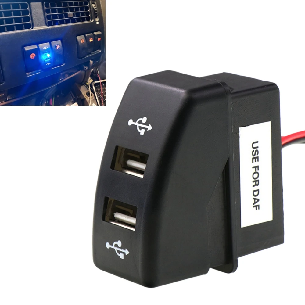 #29A Automotive Parts & Accessories,Car Dual USB Charger 5V 2.1A for DAF Truck DAF 95 XF XF 106 105 95 CF,black view 5
