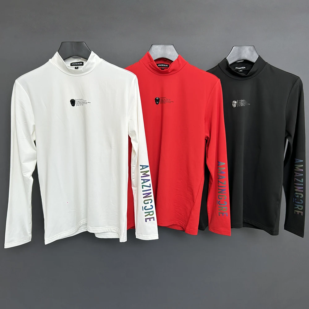 

Men's Fall/Winter Golf Outdoor Casual Sports Fashion Long-Sleeve Top with Fleece-Lined Warmth and Round Neck Base Layer