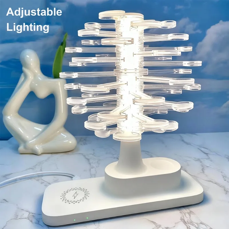Creative Adjustable Lighting Desk Tree Lamp LED Night Light with Wireless Charger for Smart Phone Watch Table Decoration Gifts