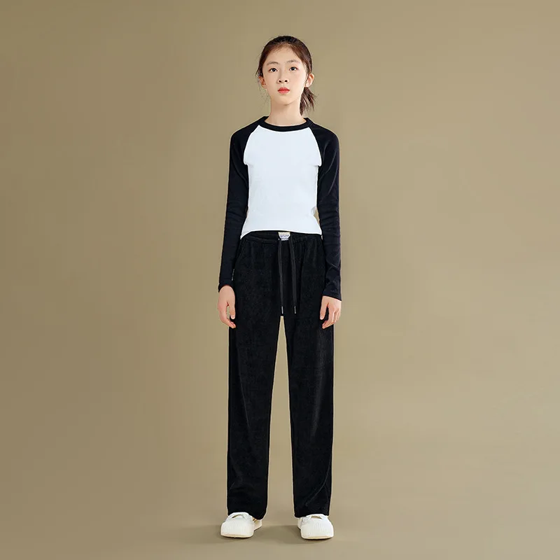 Baby Girl Pants Children Soft Corduroy Girls Trousers Big Children 2024 Autumn New Casual Children Straight Fashion Pant Black image 4