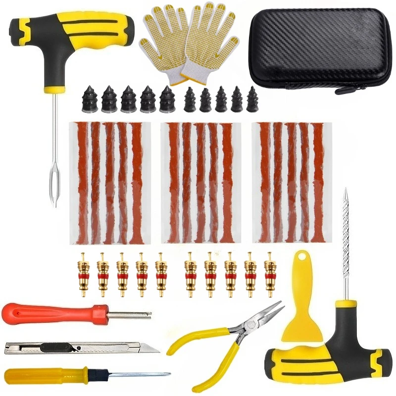 

Новый комплект для ремонта автомобильных шин, инструмент для ремонта проколов, ремонтный комплект для плоских шин для мотоцикла, трактора, грузовика, внедорожника, прицепа, автомобиля