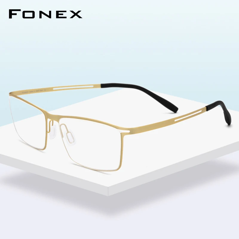 FONEX B Titanium Glasses Frame Men Semi Rimless Eyeglasses Ultralight Frames Screwless Eyewear 874