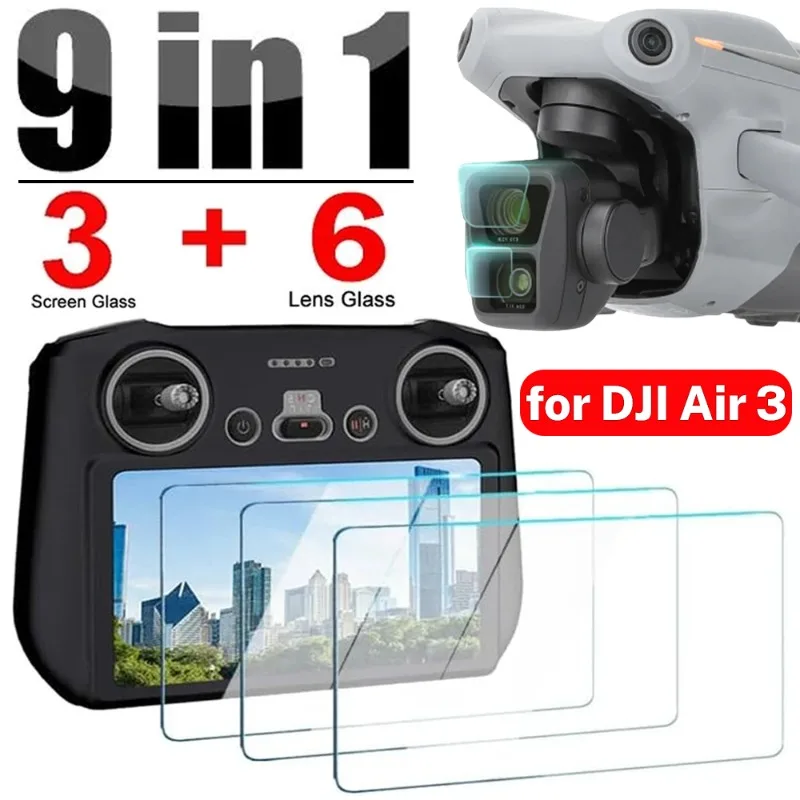 9/1Pcs Tempered Glass for DJI Air 3 RC2 Screen Protector Drone Lens Protective Film Full Protection for DJI Air 3 Accessories