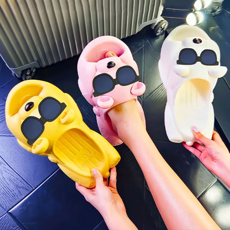 Mo Dou Slippers for Women EVA Soft Home Shoes Lovely Cartoon Sunglasses Bear Non-slip Outdoors Quickly Dry Cozy for Men Wearable