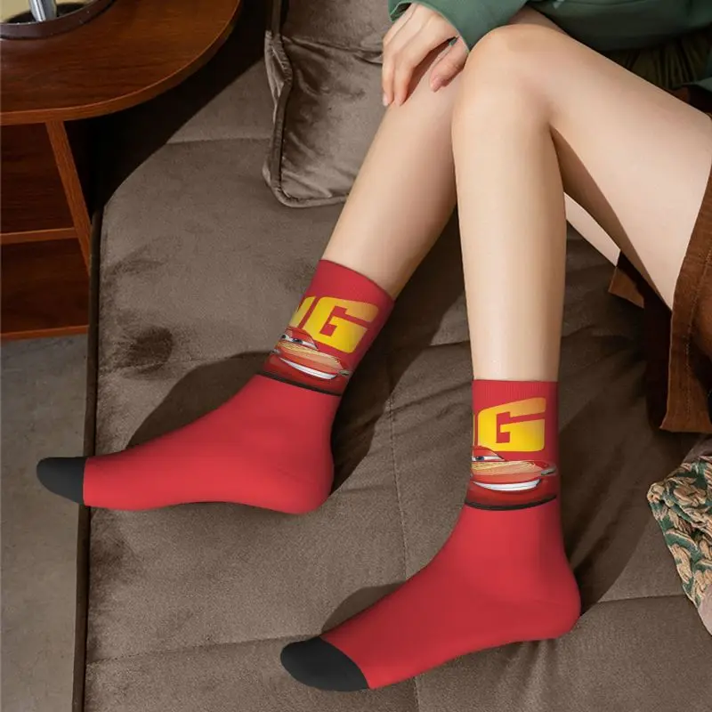 Funny Lighting McQueen Socks Women Men Warm 3D Print Cars Football Sports Socks